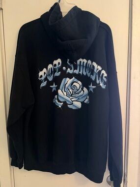 Pop Smoke Black Hoodie with Blue Rose Graphic